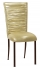 Chloe Metallic Gold Stretch Knit Chair Cover and Cushion on Brown Legs