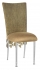 Burlap Chantilly 3/4 Chair Cover with Camel Suede Cushion on Silver Legs