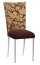 Gold and Brown Damask Chair Cover with Chocolate Suede Cushion with Silver Legs