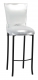 Silver Patent Barstool 3/4 Chair Cover with Rhinestone Accent Belt and Metallic Silver Stretch Knit Cushion on Black Legs