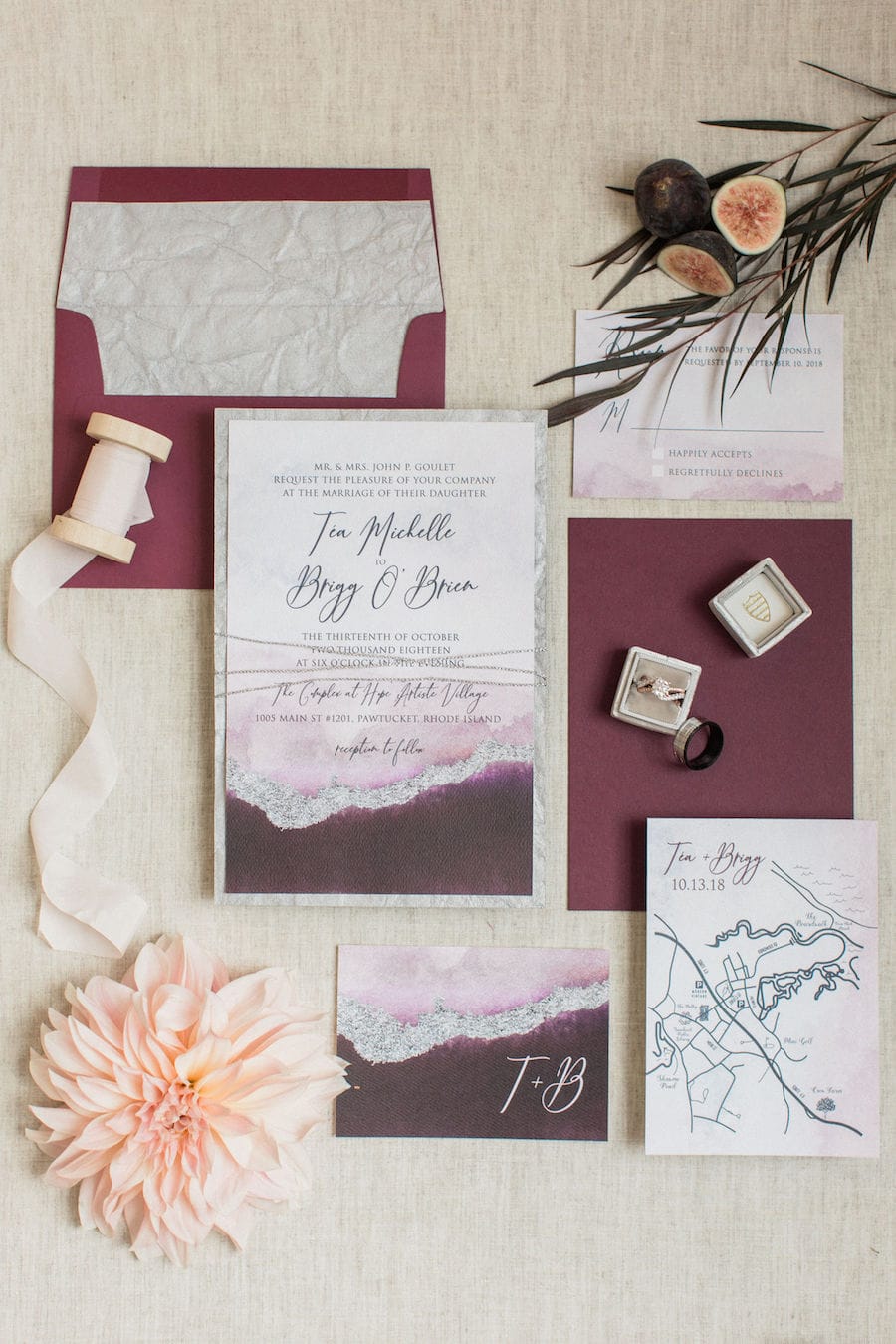 Burgundy Wedding Inspiration Featured in Southern New England Wedding Magazine